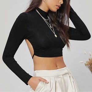 Aritzia Sun-Deh Mock Neck Tie back Crop Top Sz XXS